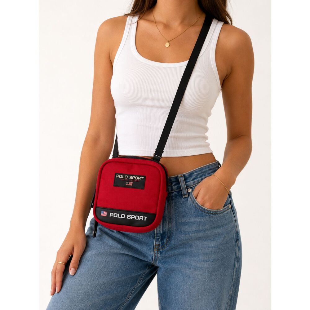 Vintage 90s Polo Sport Ralph Lauren Red Mini Crossbody Bag USA Flag Y2K Preppy